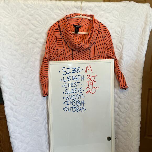 Ali Miles cowl neck top scalloped hem orange w/ black stripes size M - Picture 4 of 4